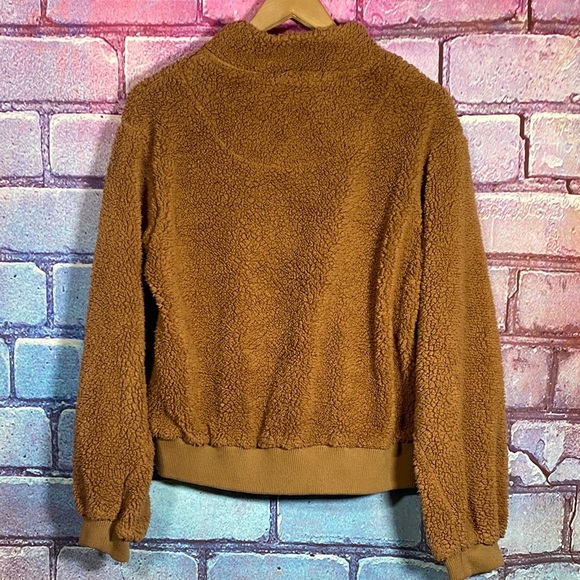 Weekend Edition Sherpa Quarter Zip Pullover Medium Mustard Cozy Fleece Sweater - Picture 5 of 10